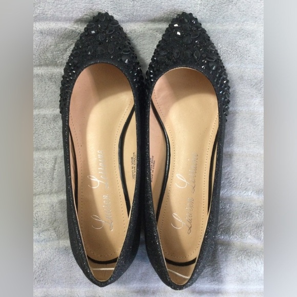 Lauren Lorraine Black Embellished Pointed Toe Ballet Flats Size 8 - Picture 3 of 11